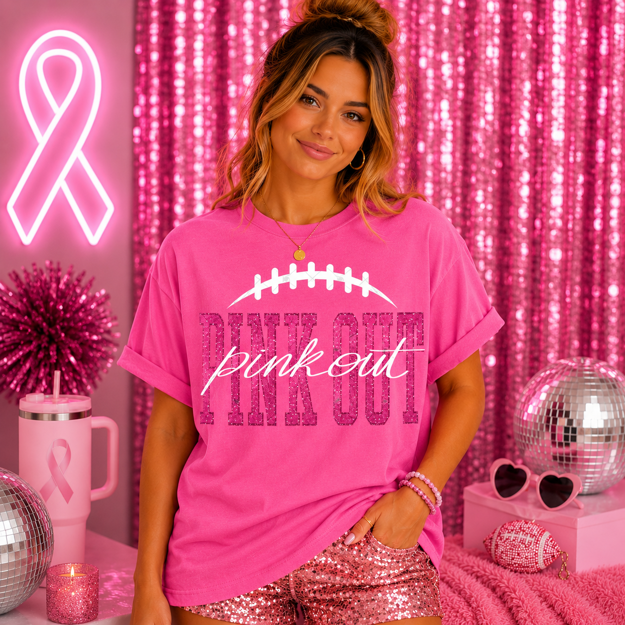 Pink Out Football Glitter